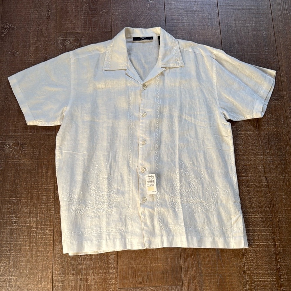 Arnold Zimderg Elements Ivory Linen Button Down Shirt NWT